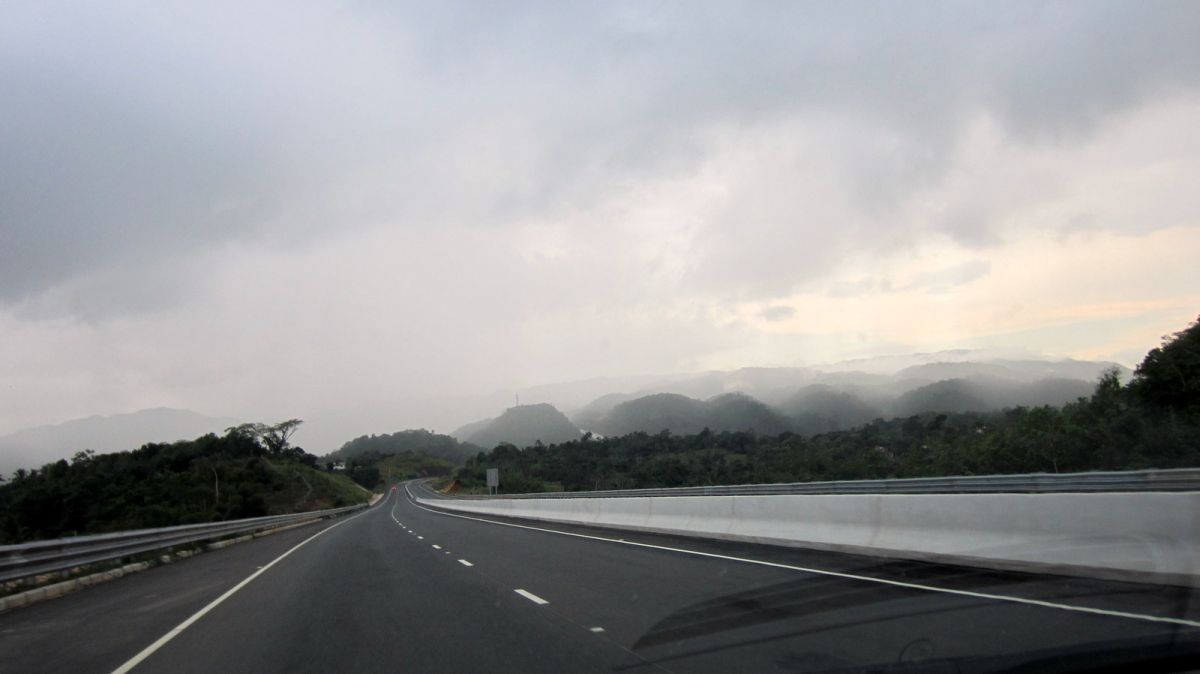 Driving into the rain in the hills